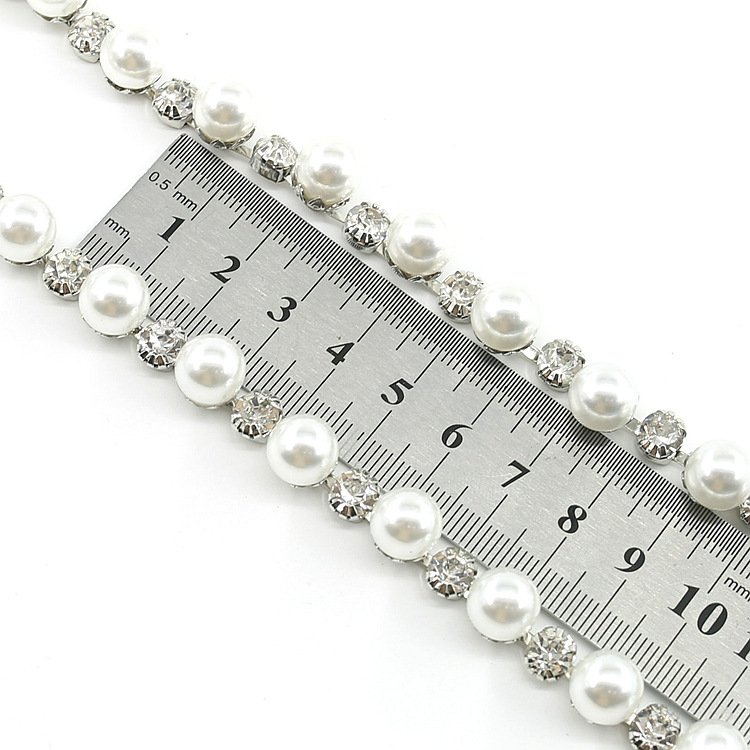 Women's 10mm Rhinestone Trim Chain Cup Decoration Paper-Made Accessory Wedding Use Crystal Lace Steel Shoes Garments Fabric