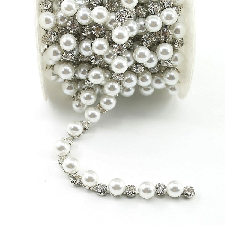 Women's 10mm Rhinestone Trim Chain Cup Decoration Paper-Made Accessory Wedding Use Crystal Lace Steel Shoes Garments Fabric