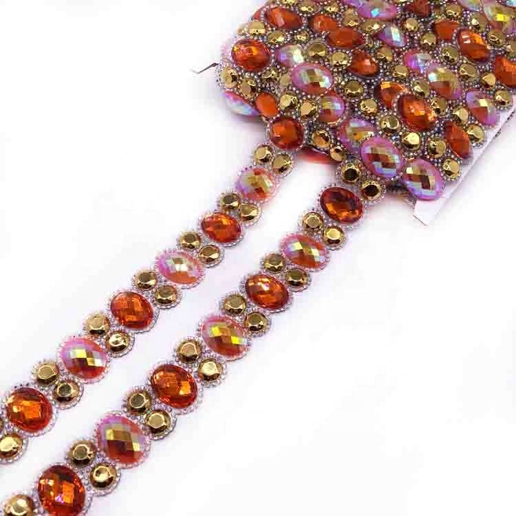 Miami Golden Carnival Costume accessories supply iron on rhinestone trimming Wholesales