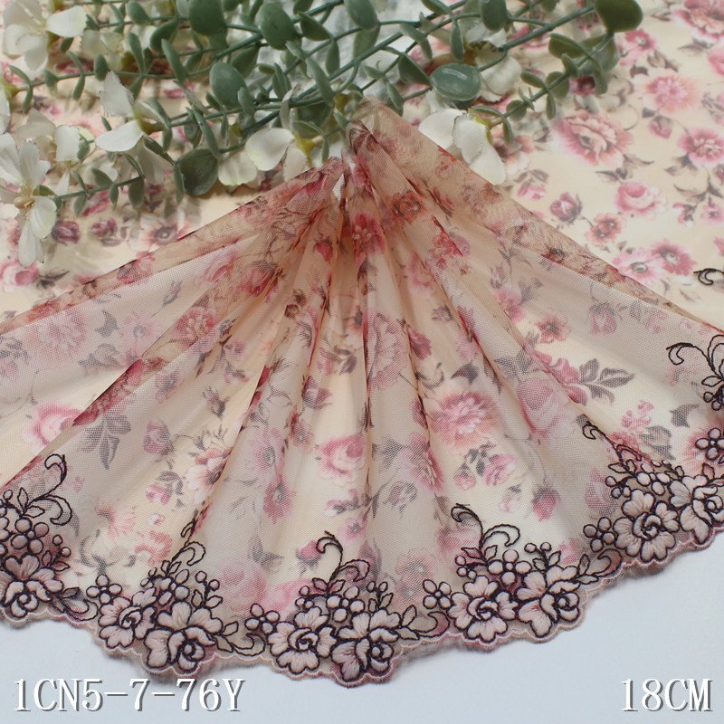 High Quality tulle bordado Embroidery Lace Trim 18cm Colorful Printed floral Embroidered Lace for Women Lingerie