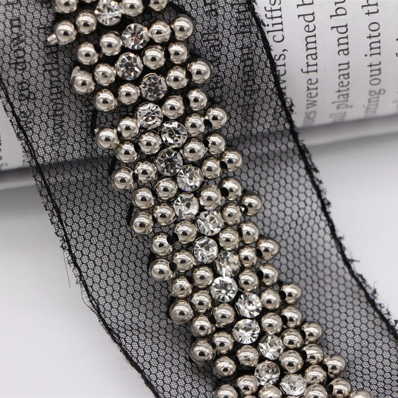 Factory Wholesale High Density Bead Embroidery French Tulle Mesh Lace Trim