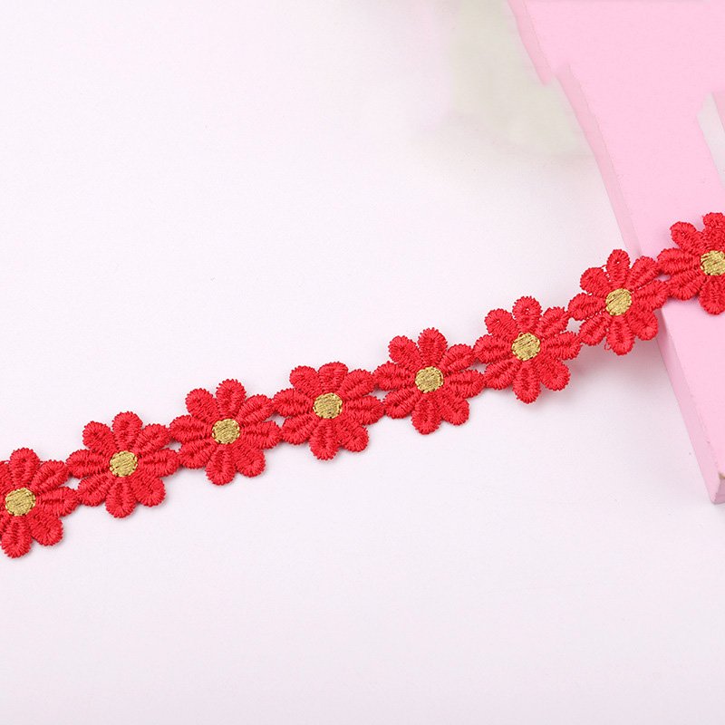Floral Lace Trim Sunflower Daisy Lace Ribbon Decorating Embroidered Trim Polyester Ribbon for Wedding Appliques Sewing