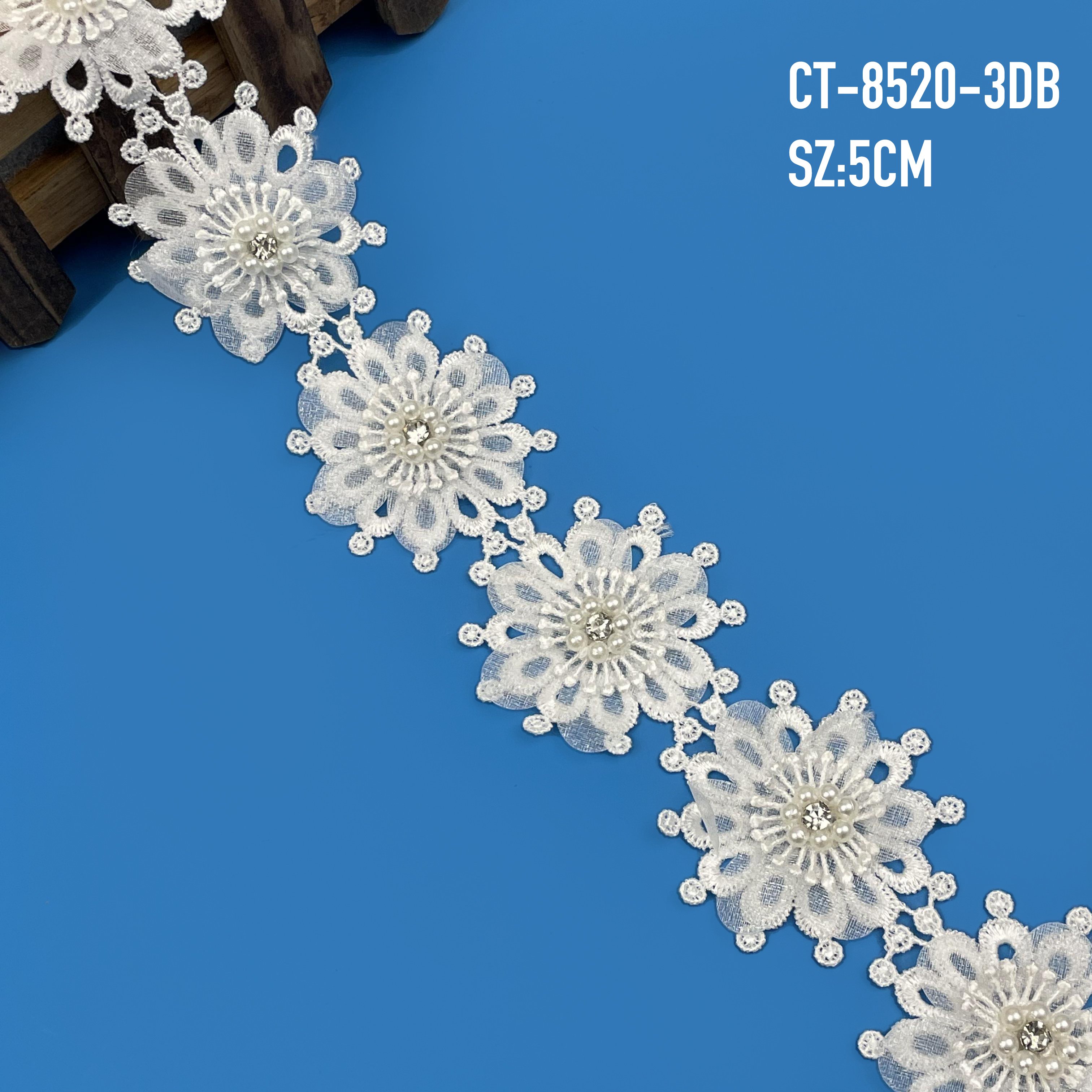 Wholesale Luxury 3D Lace Trim with Beads New Design 100% Polyester for Clothing Decoration Factory Price
