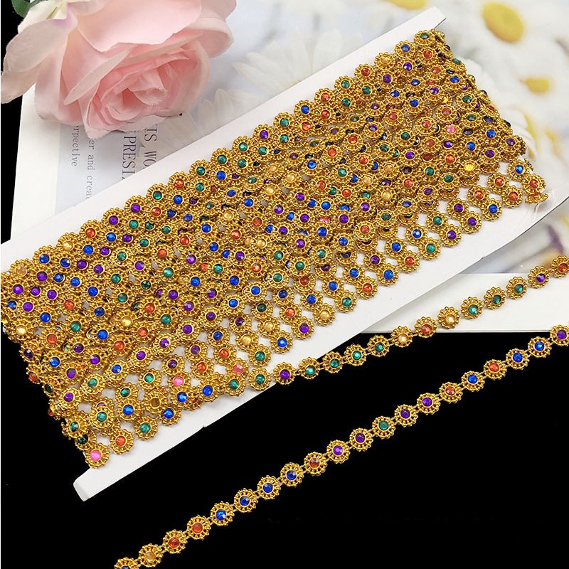Wholesale Plum Blossom Plastic Rhinestone Trim for Silver/Gold Plating Sew-on Decorative Chain for Shoes and Garments
