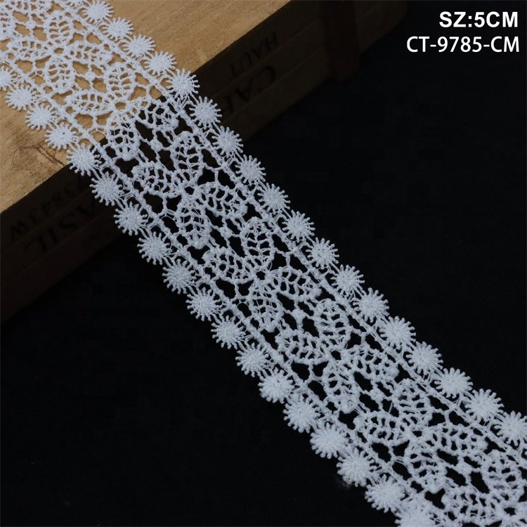 New 100% Polyester Chemical White Lace Trim With Sequins For Making Dress Accessory Decoration Guipure Lace Trim