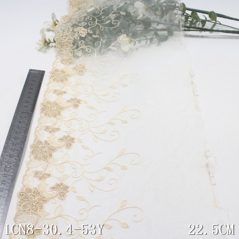 2024 Shiny flowers with metallic Embroidery Lace 22cm wide black mesh Embroidered brocade Lace border Trim For sexy Lingerie