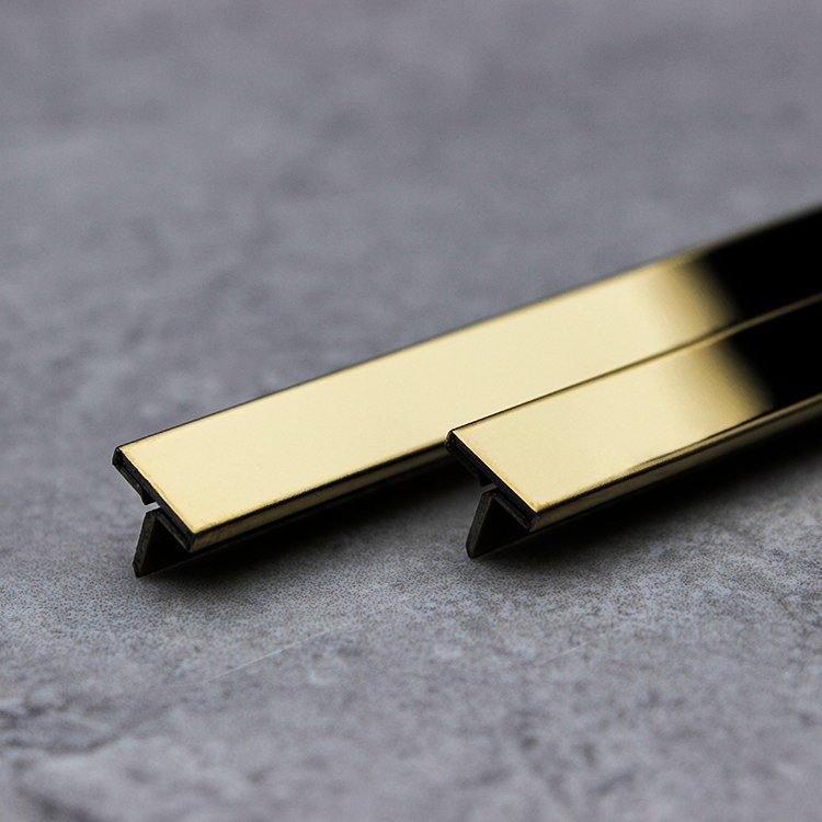 Nickel Stainless Steel 201 304 0.6mm Coating Mirror Polish Pvd Gold Plated T Shape Tile Edging Border Trim