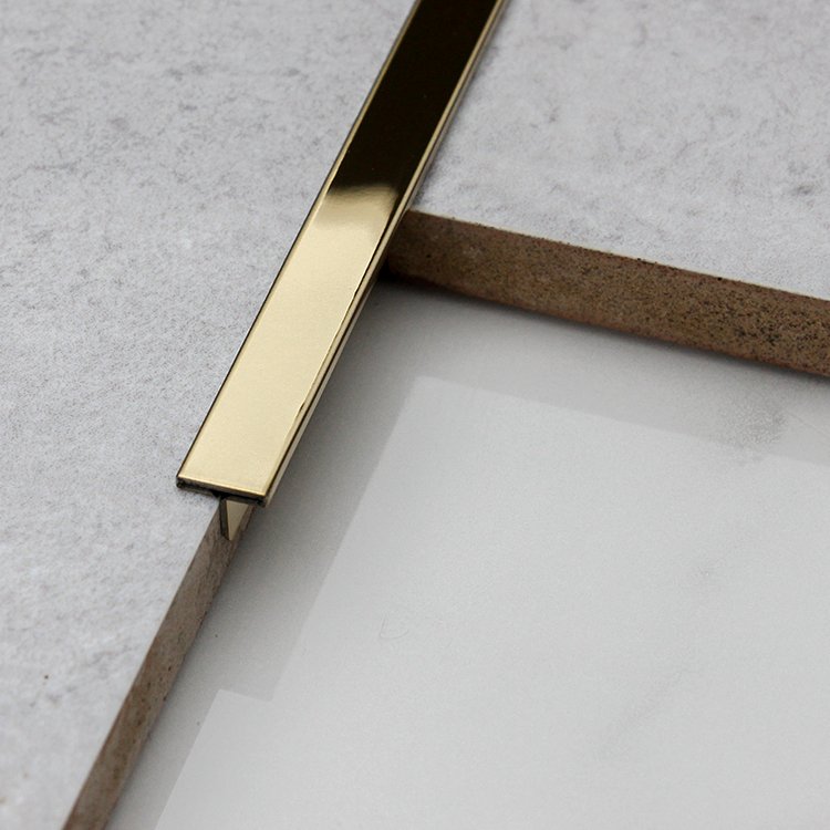 Nickel Stainless Steel 201 304 0.6mm Coating Mirror Polish Pvd Gold Plated T Shape Tile Edging Border Trim