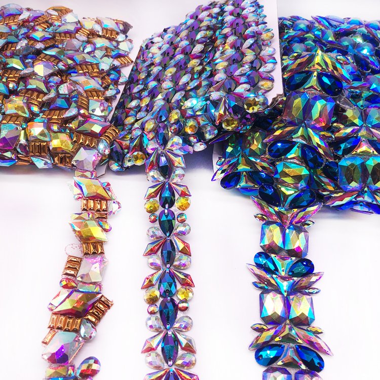 Custom swimwear jewelry materials rhinestone trim for Trinidad carnival costumes production