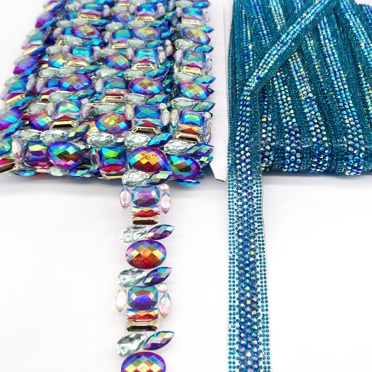 Custom swimwear jewelry materials rhinestone trim for Trinidad carnival costumes production