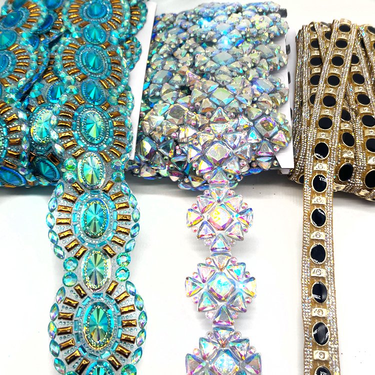 Custom swimwear jewelry materials rhinestone trim for Trinidad carnival costumes production