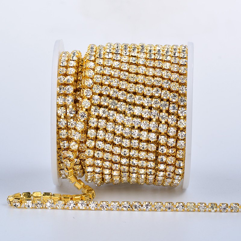 SS6 SS8 SS10 SS12 SS16 SS18 Silver Gold Sewing Metal Trim Strass Applique Crystal AB Glass Rhinestone Chain Fringe for Clothes
