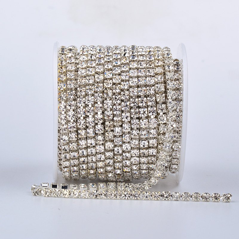 SS6 SS8 SS10 SS12 SS16 SS18 Silver Gold Sewing Metal Trim Strass Applique Crystal AB Glass Rhinestone Chain Fringe for Clothes