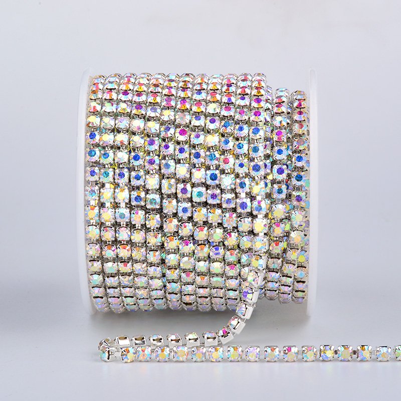 SS6 SS8 SS10 SS12 SS16 SS18 Silver Gold Sewing Metal Trim Strass Applique Crystal AB Glass Rhinestone Chain Fringe for Clothes