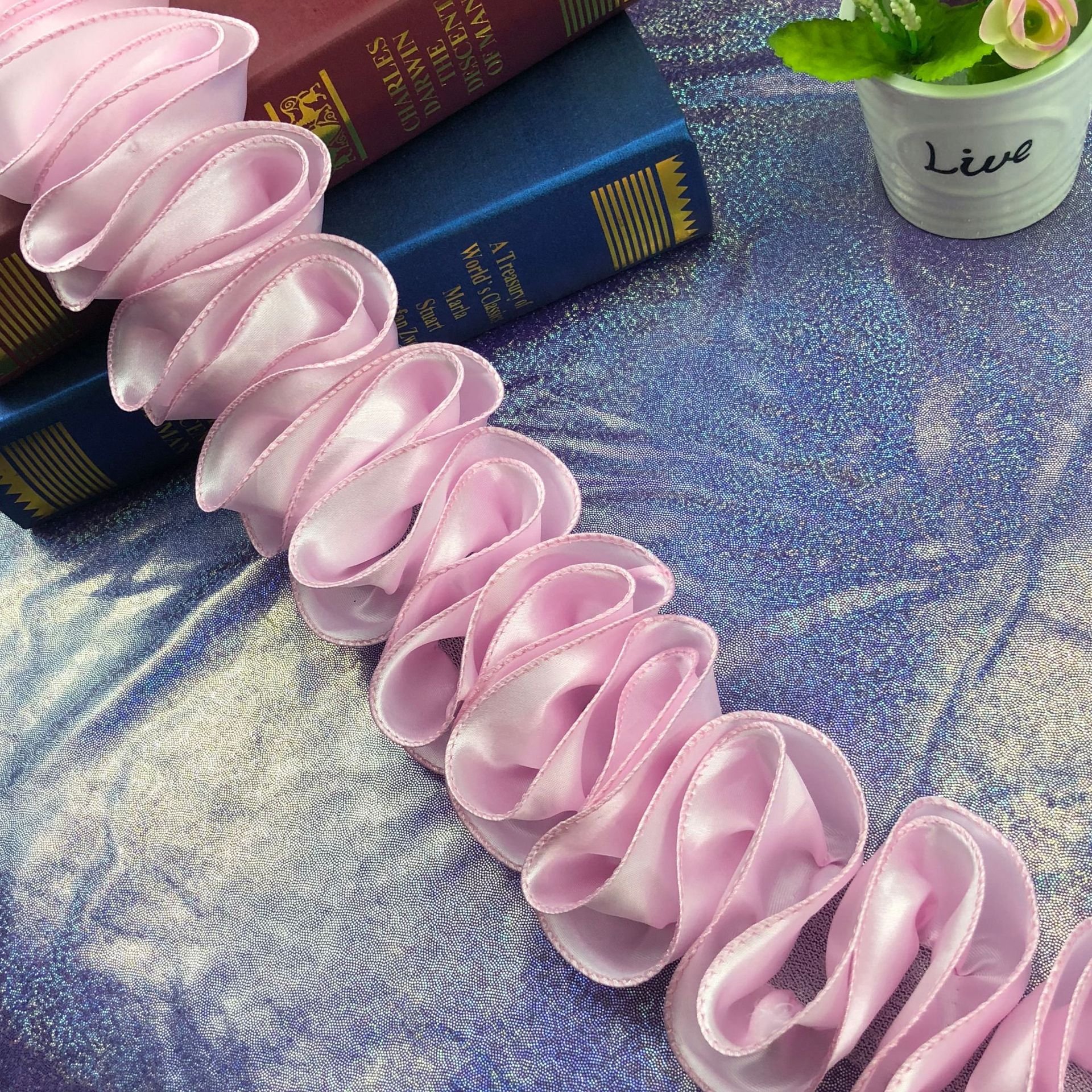 Factory flower lace trim dress trimmings satin waves fabric trim ribbon handmade baby headband flowers for clothing decoration
