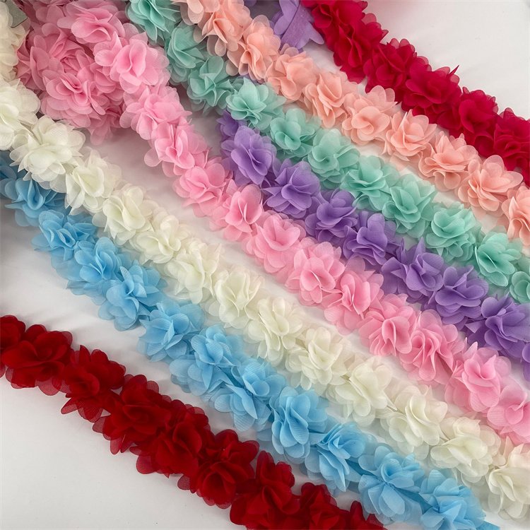 Hot selling multi colors cheap 5cm 3D chiffon flower trim for making dress