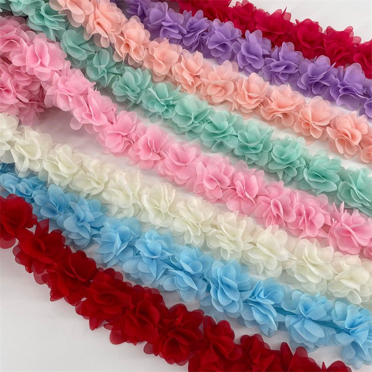 Hot selling multi colors cheap 5cm 3D chiffon flower trim for making dress