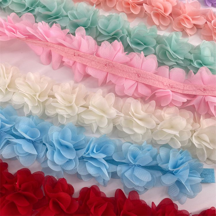 Hot selling multi colors cheap 5cm 3D chiffon flower trim for making dress