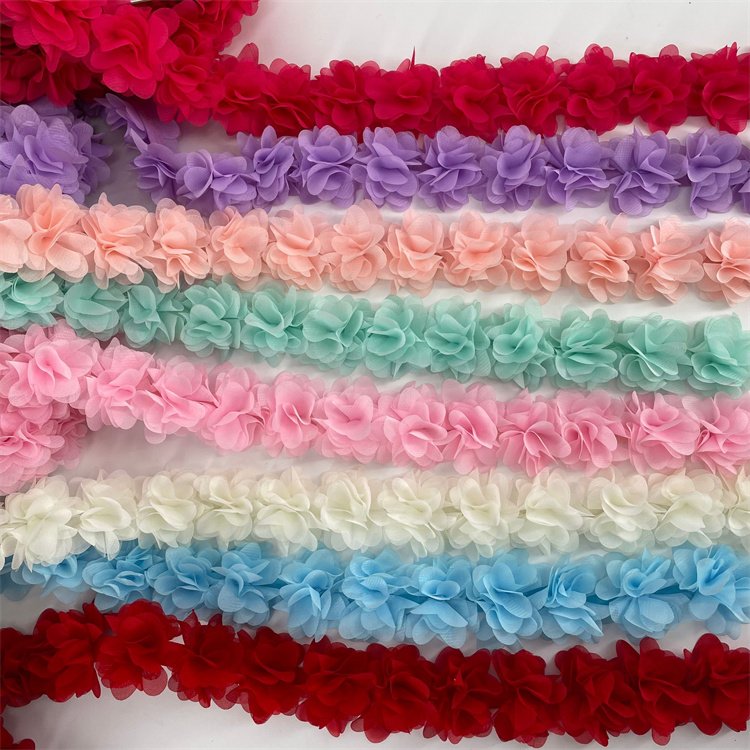 Hot selling multi colors cheap 5cm 3D chiffon flower trim for making dress