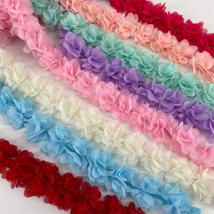 Hot selling multi colors cheap 5cm 3D chiffon flower trim for making dress