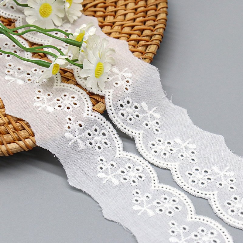 2024 newest 3.5cm 100% cotton high quality lace trim embroidery eyelet wedding dress lace trim for dress