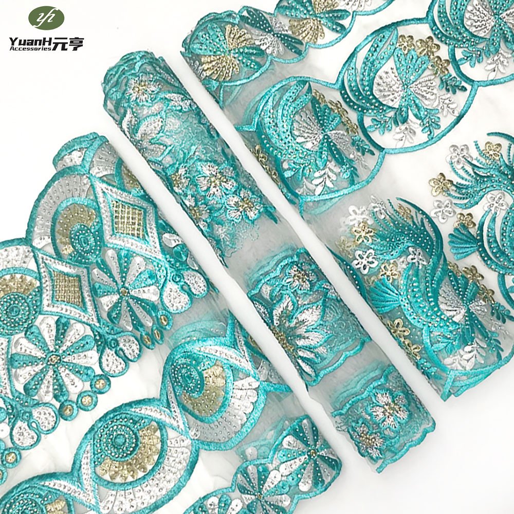 Latest Original 3 Set Design Luxury Fashion Mesh Organza Trim Embroidery Lace Fabric For African Wedding Dresses