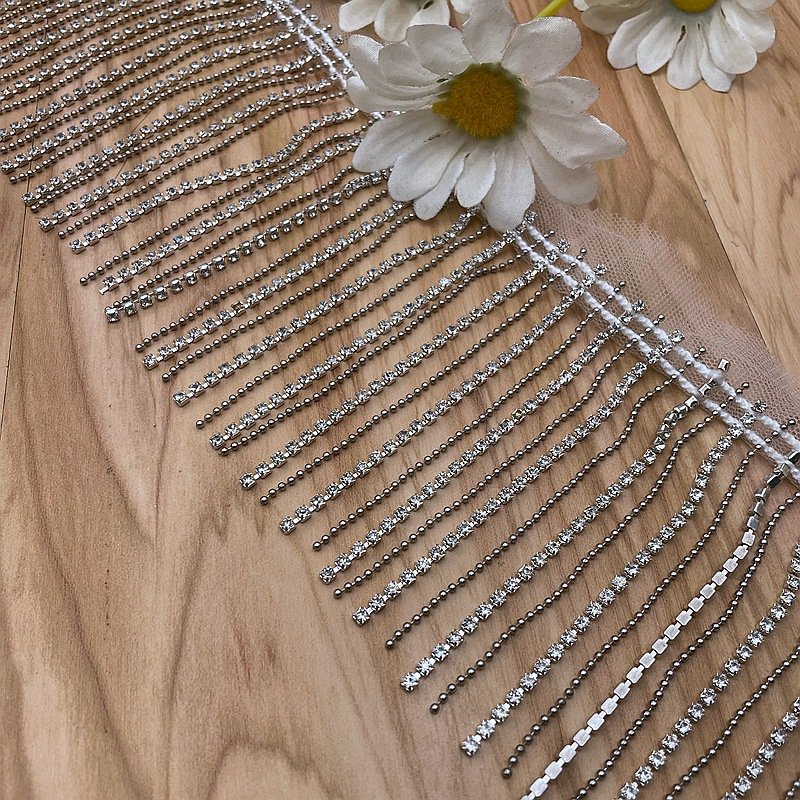 JFRT037 Wholesale Rhinestones Beaded Fringe Trim Crystal Chain Fringe Trim Fashion Accessories For Cloth