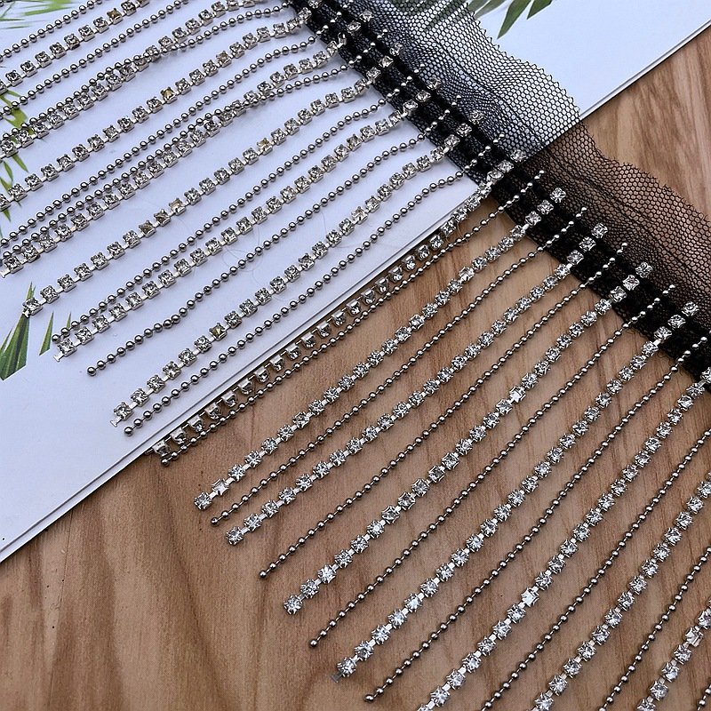 JFRT037 Wholesale Rhinestones Beaded Fringe Trim Crystal Chain Fringe Trim Fashion Accessories For Cloth