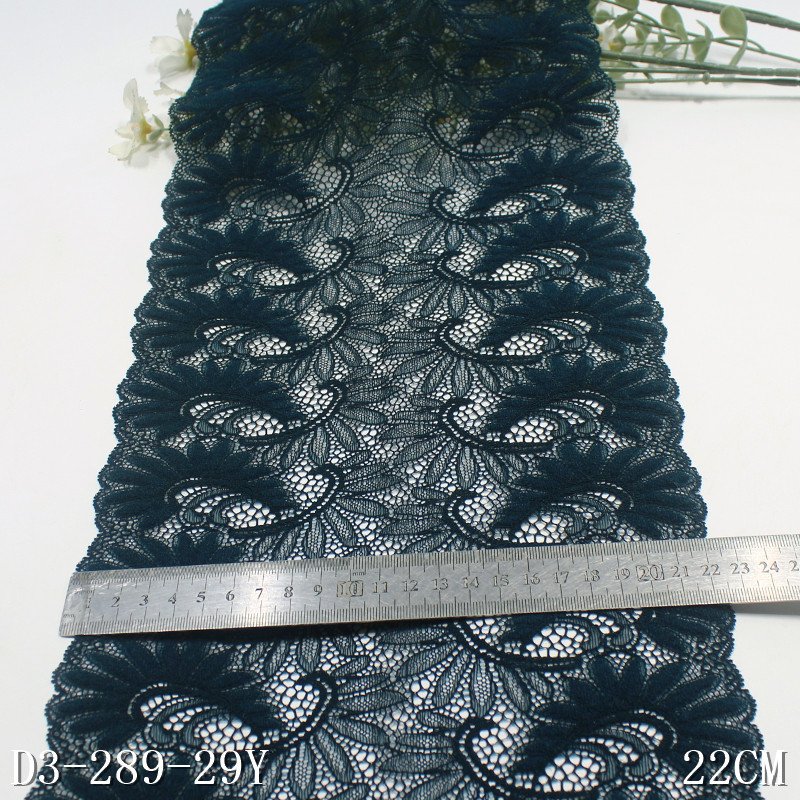 Classic 22cm Floral Stretch Lace Trim Elastic Spandex Nylon Mesh Knitted Dark green Lace Fabric for panties Bra Dress