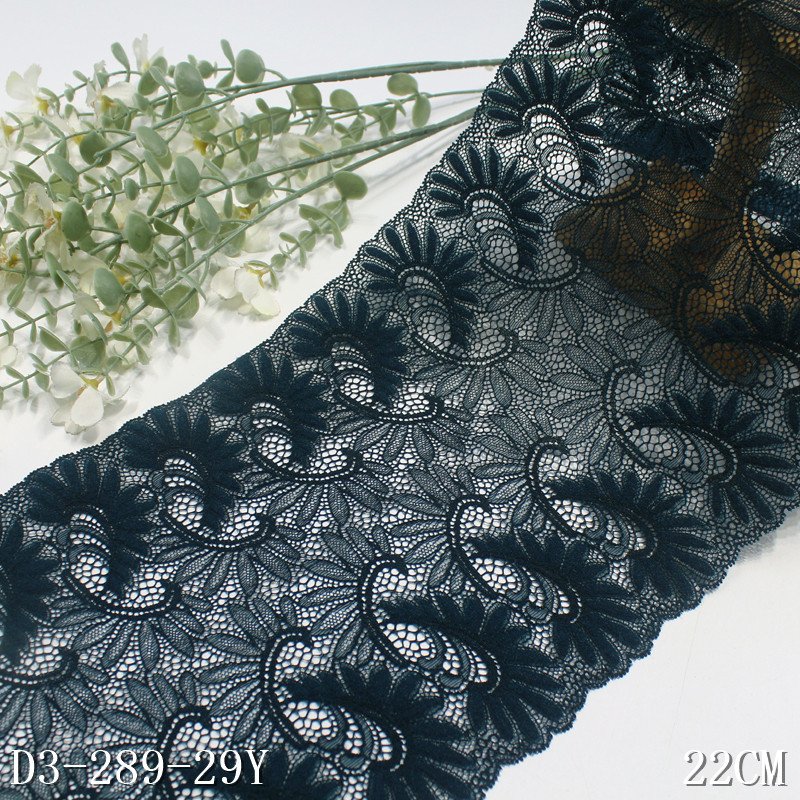 Classic 22cm Floral Stretch Lace Trim Elastic Spandex Nylon Mesh Knitted Dark green Lace Fabric for panties Bra Dress