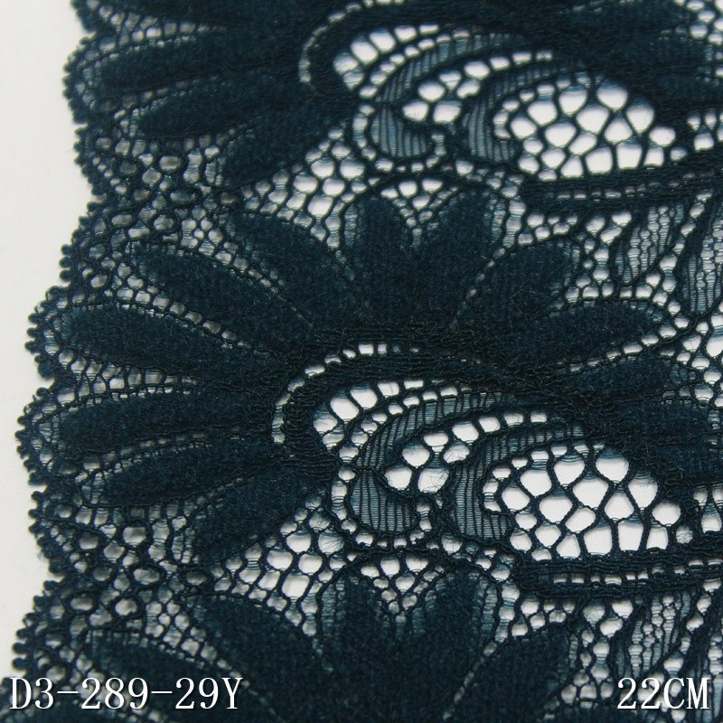 Classic 22cm Floral Stretch Lace Trim Elastic Spandex Nylon Mesh Knitted Dark green Lace Fabric for panties Bra Dress