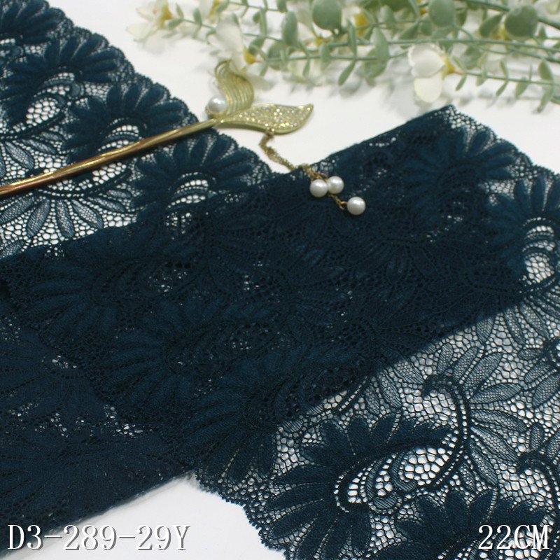 Classic 22cm Floral Stretch Lace Trim Elastic Spandex Nylon Mesh Knitted Dark green Lace Fabric for panties Bra Dress
