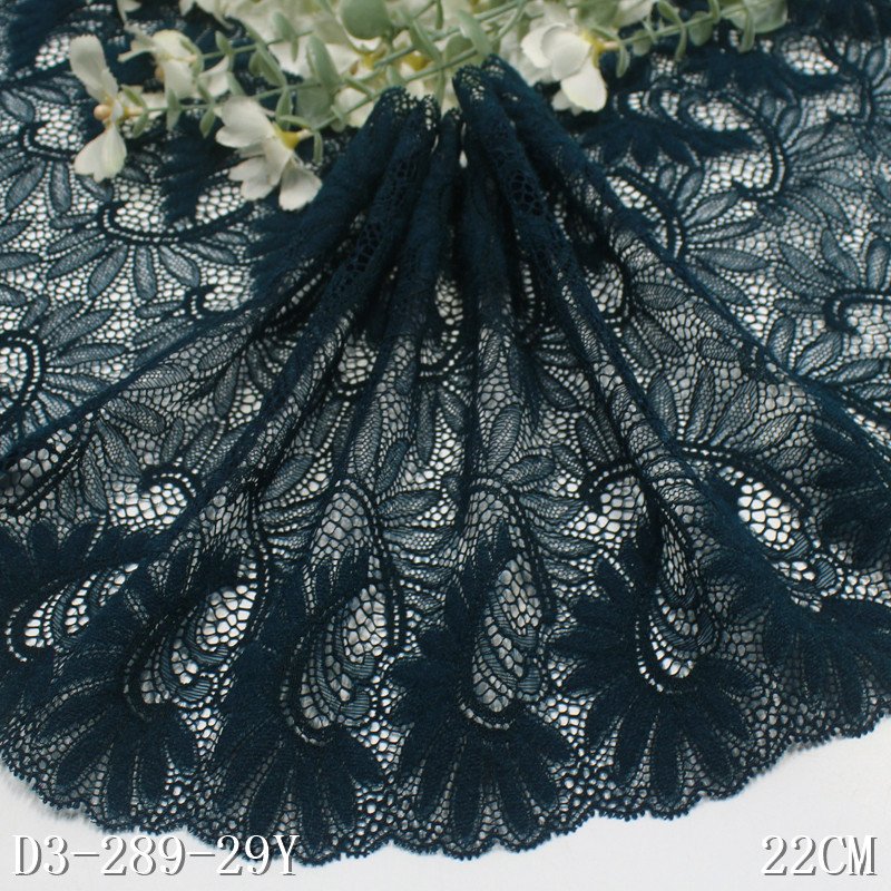Classic 22cm Floral Stretch Lace Trim Elastic Spandex Nylon Mesh Knitted Dark green Lace Fabric for panties Bra Dress