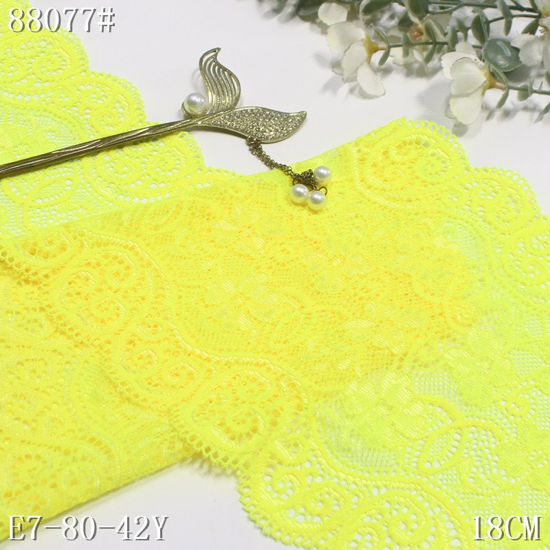 factory price 18cm Good Quality Stretch Elastic Lace Fabric breathable nylon spandex black Bright Yellow Lace Trim for underwear