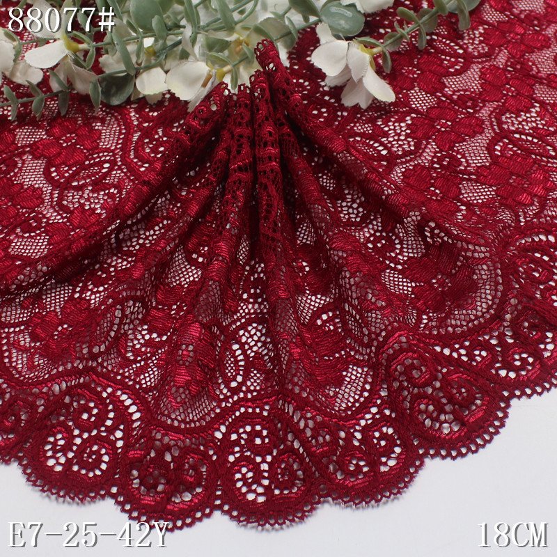factory price 18cm Good Quality Stretch Elastic Lace Fabric breathable nylon spandex black Bright Yellow Lace Trim for underwear