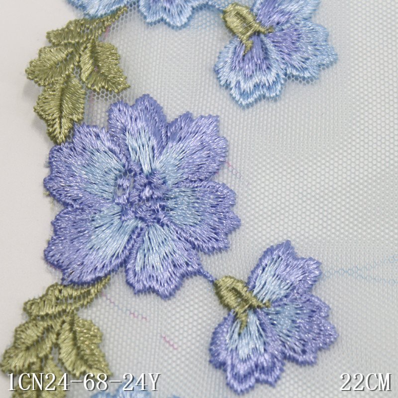 Colorful Flower embroidery Lace Trimmings Handmade Cotton French Tulle Lace Fabrics For women long lace wedding evening dress