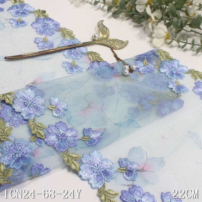 Colorful Flower embroidery Lace Trimmings Handmade Cotton French Tulle Lace Fabrics For women long lace wedding evening dress