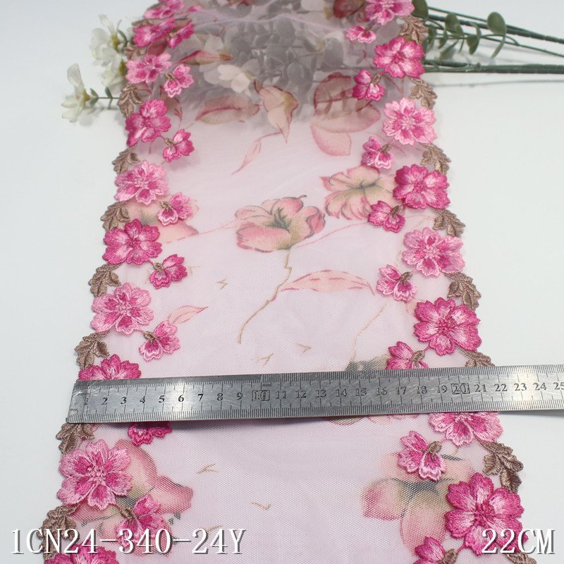 Colorful Flower embroidery Lace Trimmings Handmade Cotton French Tulle Lace Fabrics For women long lace wedding evening dress