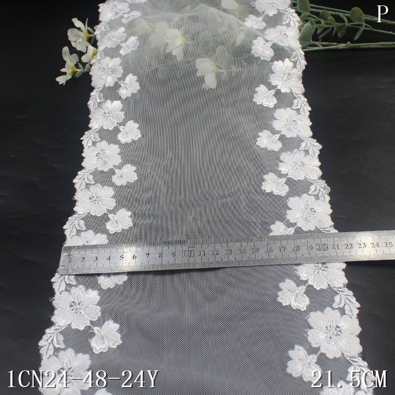 Colorful Flower embroidery Lace Trimmings Handmade Cotton French Tulle Lace Fabrics For women long lace wedding evening dress