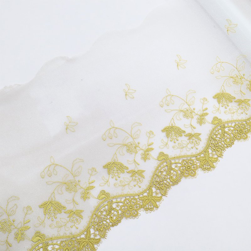 chiffon white mesh fabric with popular hollowed out pattern edges water soluble lace