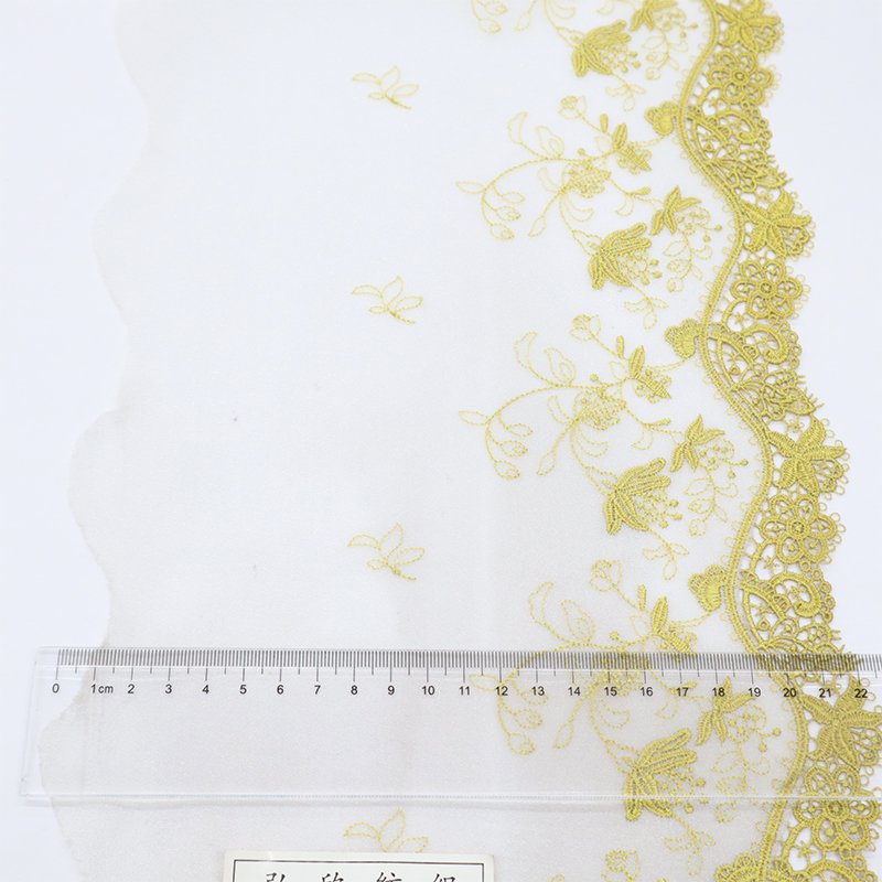 chiffon white mesh fabric with popular hollowed out pattern edges water soluble lace