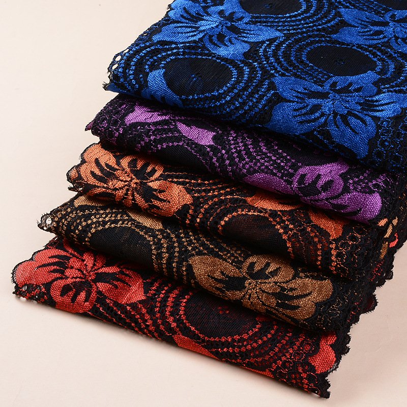 Hot Sale New Design Flower Elastic Embroidery Lace Fabric Polyester Tulle Lace Trim For Women Dress