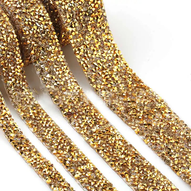 Bling Bling Crystal Rhinestone Ribbon Hot Fix Rhinestone Trim Ribbons Roll Banding Belt Wrap For Dressing Shoes Bag Diy