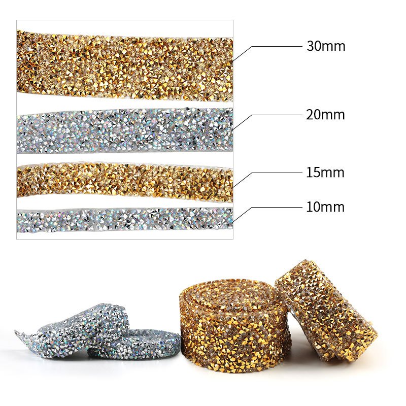 Bling Bling Crystal Rhinestone Ribbon Hot Fix Rhinestone Trim Ribbons Roll Banding Belt Wrap For Dressing Shoes Bag Diy