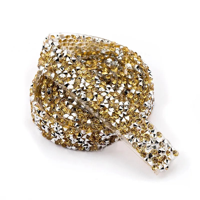 Bling Bling Crystal Rhinestone Ribbon Hot Fix Rhinestone Trim Ribbons Roll Banding Belt Wrap For Dressing Shoes Bag Diy