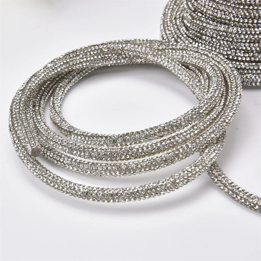 Honor of crystal 6mm Round Shape Rhinestone Rope Trimming Crystal String Bling Drawstring For Clothing Diy Bows