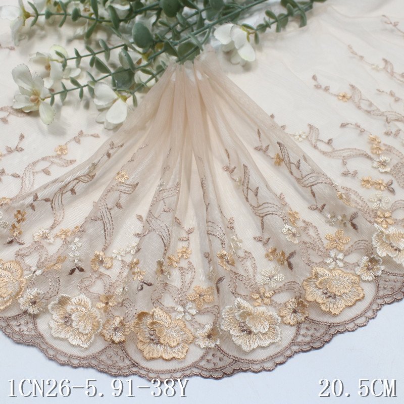 China Wholesale 20cm nude Embroidery floral Lace Trim Soft Tulle Lace Mesh Lace for Women Bra