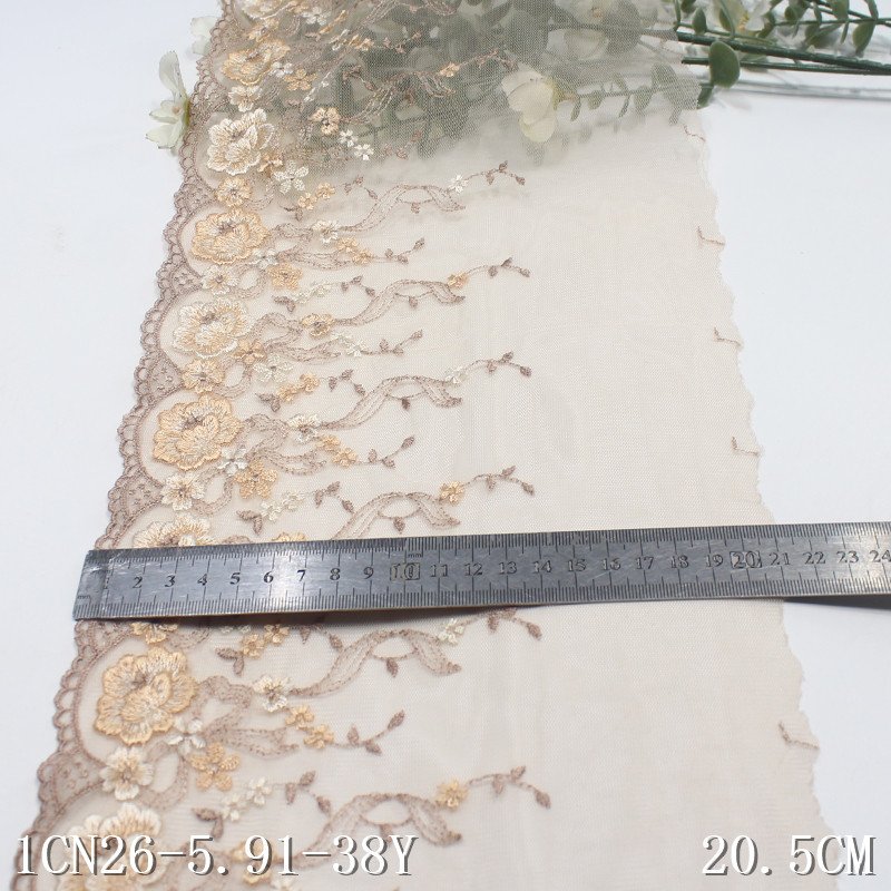 China Wholesale 20cm nude Embroidery floral Lace Trim Soft Tulle Lace Mesh Lace for Women Bra