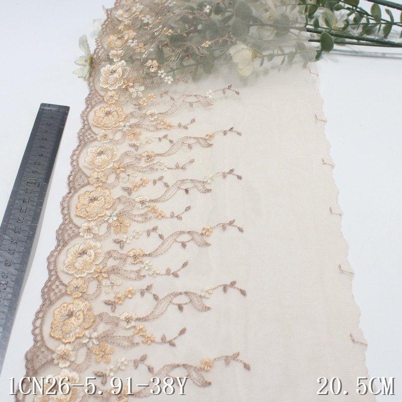 China Wholesale 20cm nude Embroidery floral Lace Trim Soft Tulle Lace Mesh Lace for Women Bra