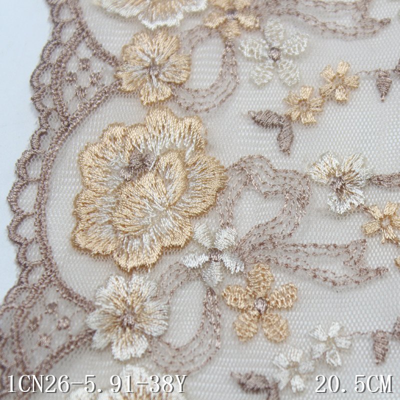 China Wholesale 20cm nude Embroidery floral Lace Trim Soft Tulle Lace Mesh Lace for Women Bra